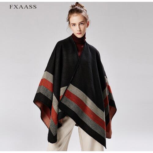 FXAASS New Autumn/Winter Shawl Blanket Poncho Women Scarf Lady Luxury Blanket Cashmere Scarves Warm Pashmina Wholesale Cape