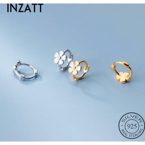 INZATT Real 925 Sterling Silver Flower Hoop Earrings For Fashion Women Minimalist Fine Jewelry Cute Plant Accessories