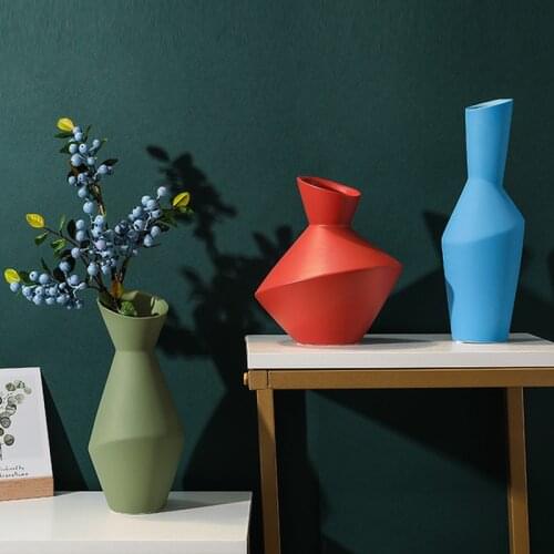 34cm Ceramic Geometric Flower Vase Nordic Creative Abstract Art Texture Vase for Flowers Soft Decoration Vase Decoration Home