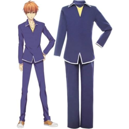 Anime Fruits Basket Soma Yuki Kyo Cosplay Costume JK School Uniform Man Boy Blue Long Sleeve Shirt Pants Men Suit