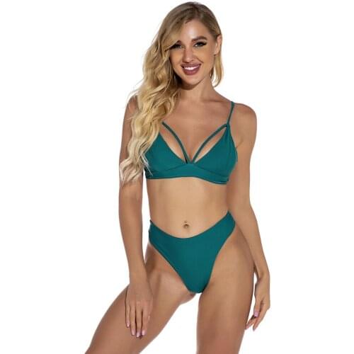Vintage High Waisted Two Piece Swimsuits Bikini Bottoms Top Swimming Bathing Suits Pure Color Sexy Swimwear For Women