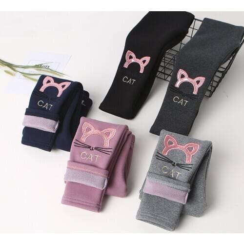 New Winter Girls Warm Thick Leggings For Children Cartoon Cat Velvet Cotton Pants Baby Girls Cute Rabbit Pattern Trousers