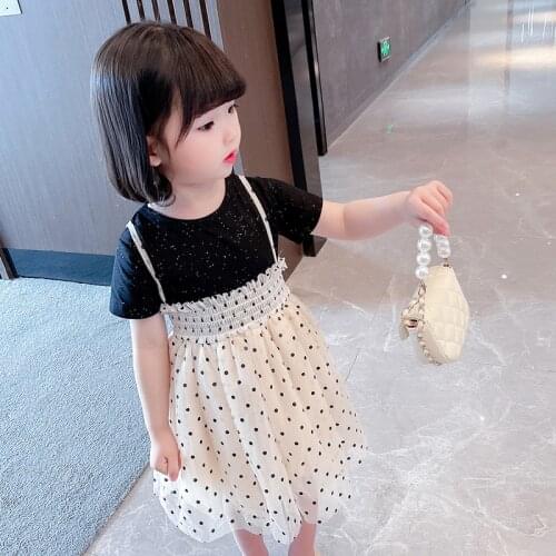 LISUNNY 2021 Summer Girls Dress Children Lace Polka Dot Princess O-neck Birthday Party Dress Outdoor Kids Vacation Clothes