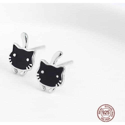 LKO 925 Sterling Silver Temperament Cute Cat Personality Trendy Female Stud Earrings For Women Party Jewelry Gift Accessories