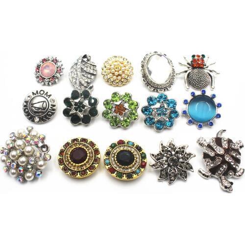 Mix 10pcs/lot Rhinestone Elephant Many Styles 18-22mm Alloy Snap Buttons Fit Women Snap Bracelets Watches Snap DIY Jewelry