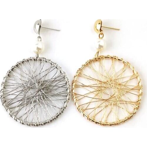 Fashionable simple wild metal geometric circular thread winding earrings Korean temperament earrings women exaggerated earrings