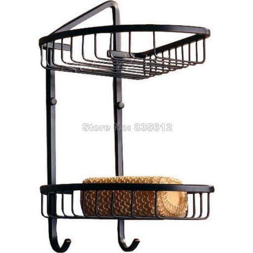 Black Oil Rubbed Bronze 2 Tier Wall Mounted Bathroom Large Corner Shower Storage Basket / Bathroom Shelves Wba122