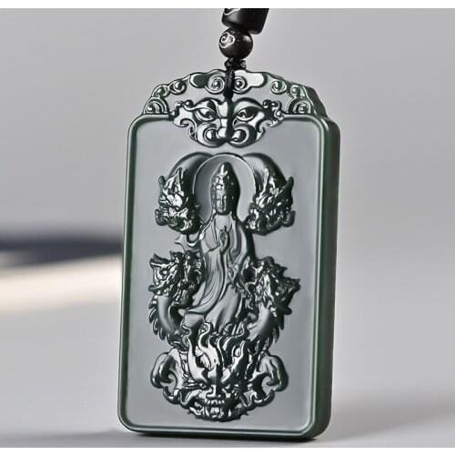 Natural Jade Pendant Black Hand Carved Pendants Jadeite Jadeite Necklace Women with Chain Fashion Jewelry