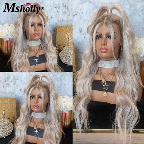 Platinum Blonde Wig 13x4 Lace Frontal Wig Wavy Human Hair Wig Ombre Lace Front Wig Glueless Pre-Plucked Remy Brazilian Hair Wigs