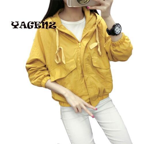 Women Street style Simple Solid color Autumn sun protection clothing Mori Ladies Zipper Hooded Pockets Outwear Female