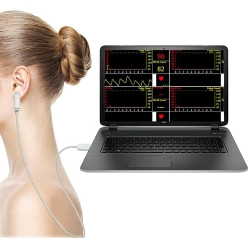Reusable Pulse Oximeter Oximetry PC or Android USB Ear Clip Pulse SpO2 Sensor Portable Pulse Rate and SpO2 Testing Sensor