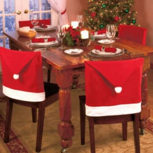 1PC Christmas Santa Claus Cotton chair cover non-woven table red hat chair back cover Christmas Xman home decorations 60cmX50cm