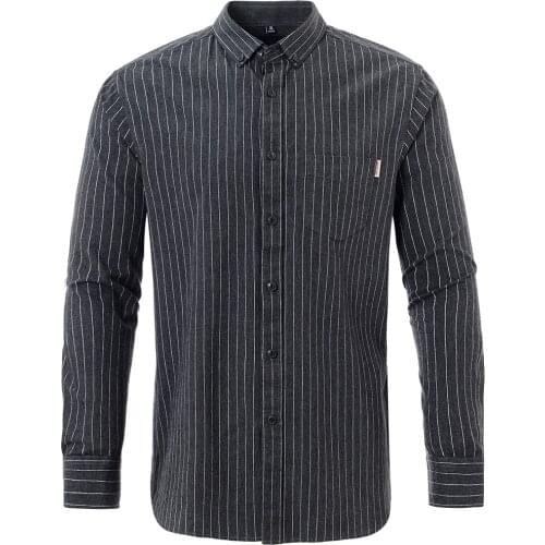 Casual Man Striped Shirts Camisa Social Masculina Long Sleeve Button Down 100% Cotton Breathable Regular Fit Male