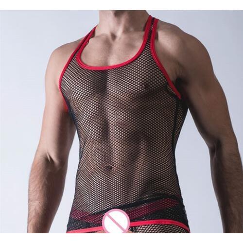 Sexy Men Tank Tops Transparent Mesh Singlet Underwear Gay Exotic Home Lounge Sleep Wear Undershirts Summer Vest
