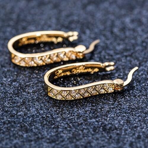High Quality Hollow Shiny CZ Earrings Charm Hoop Earrings For Women Gold Color Geometric Ear Jewelry Party Gifts Brincos