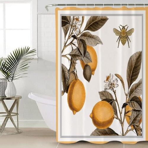Lemon Bee Retro Shower Curtains Waterproof Bathroom Curtain Frabic Polyester Bathroom Curtain with Hooks