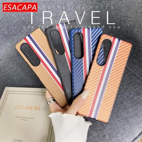 Folding Carbon Fiber Silicone Phone Case For Samsung Z Flod 3 Flip Lychee Pattern PU Leather Shockproof Case For Galaxy Z Flod 3