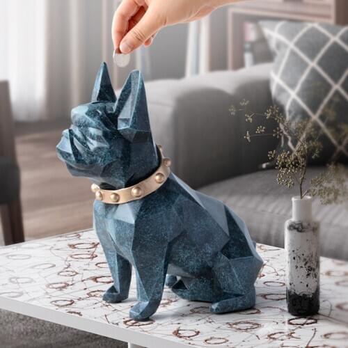 EUROPEAN STYLE GEOMETRY FRENCH BULLDOG RESIN STATUE MONEY BOX CREATIVE HOME DECOR COIN STORAGE CHILD GIFT PIGGY BANK