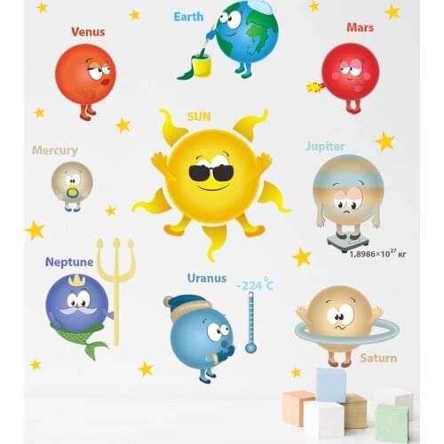3D Cartoon eight planets luminous wall stickers PVC waterproof planetary fluorescent stickers Childrens bedroom decoration