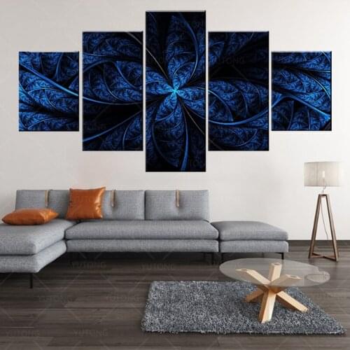 Navy Blue Artistic Fractal Painting 5 Piece Style PictureHigh Quality Canvas Print Type Home Decorative Wall Artwork Poster