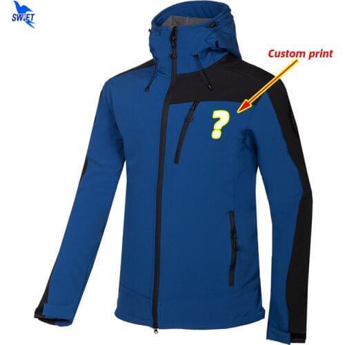Customize LOGO Hoodie Softshell Jacket Men Windstopper Waterproof Hiking Clothing Outdoor Sport Winter Fishing Hunting Ski Coats