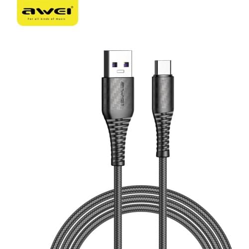 AWEI 5A Fast Charging Cable 40W USB Type C Durable Braid Data Cables for Huawei Phone CL-69