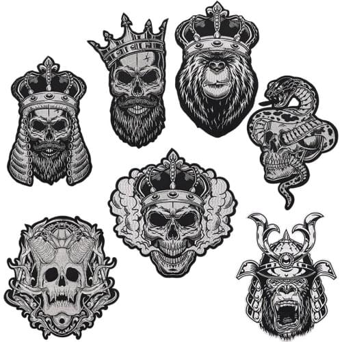 Embroidery New Big Crown Orangutan Skeleton Stickers Iron On Patches for clothing accessories patches for clothes Stripe