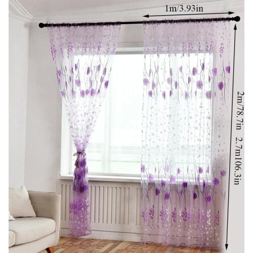 100x200cm Sunflower Print Window Panel Curtain Room Divider Tulle Sheer Curtain for Living Room Bedroom Kitchen Decoration