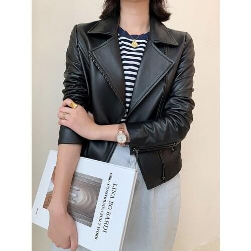 100% Real Sheepskin Coat Female Streetwear Bomber Jackets Autumn Women Genuine Leather Jacket Chaqueta Mujer MY