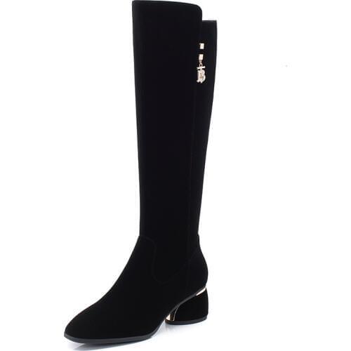 2019 Stretch Womens Boots Fashion Knee High Boots Faux Suede High Heels Autumn Winter Plush Woman Shoes Size 34-43 Black