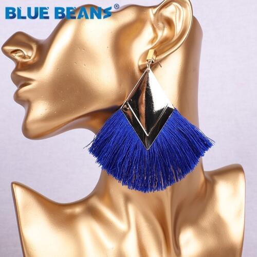 Tassel earrings women bohemian pink statement luxury long face earring handmade geometric fringe fashion big wedding boho dangle