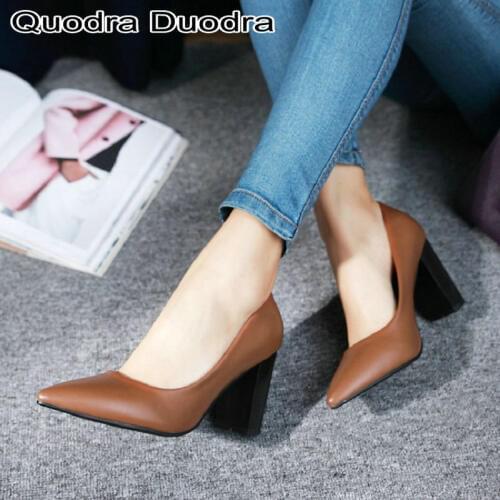Women Pumps thick heels Stilettos Pointed Cover Toe Shoes Ladies Block High Heels Chunky Office Dance Shoes Solid Big Size 42 43