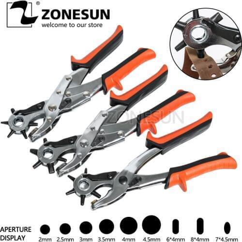 ZONESUN Revolving Punching Stitching Pliers Punch Tool Round Hole Perforator For Leather Strap Watch Band Belt Hollow Puncher