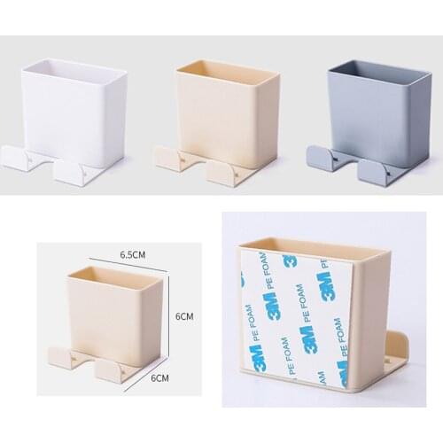 1pc Multi-Function Phone Holder Creative Modern Wall Mounted Hook Phone Charging Pocket Plastic Wall Box White/ Grey/ Beige
