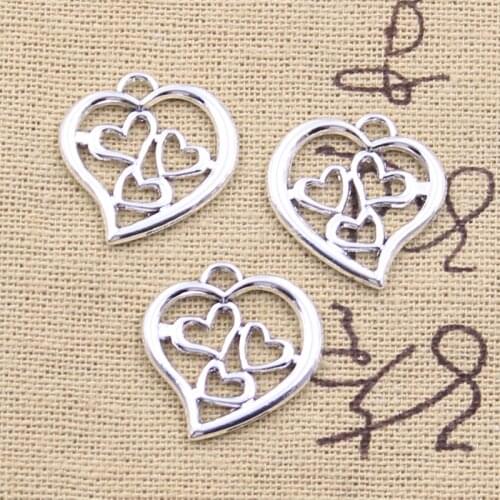 15pcs Charms Hollow Heart 21x20mm Antique Silver Color Pendants Making DIY Handmade Tibetan Finding Jewelry