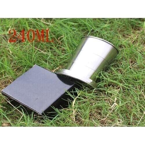 200pcs/lot 240ML Stainless Steel Camping Folding Cup Traveling Outdoor Hiking Mug Portable Collapsible Foldable Cup Bottle