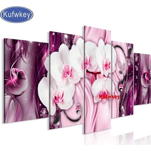 Abstract Pink Flower Diamond Painting 5 Piece Crystal Diamond Mosaic Square Round drill embroidery full display Orchid Decor