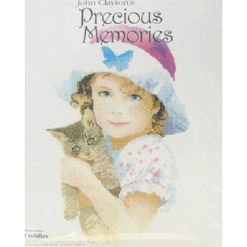 FREE Shipping Top Quality popular counted cross stitch kit memories cuddles little girl and cat