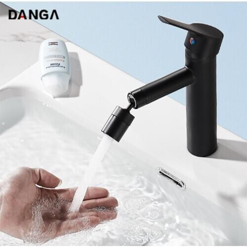 Black Basin Faucets Bathroom Sink Tap Bathtub Mixer Universal Hot and Cold Faucet Brass Single Handle Rotatable Water Faucet