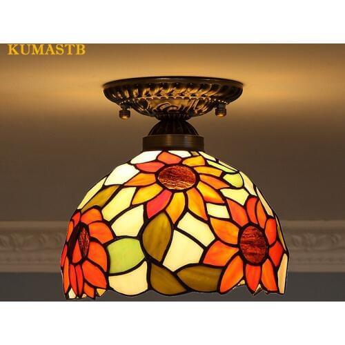 European Art Kitchen Ceiling Light Entrance Aisle Corridor Sunflower Light Living Room Bathroom Ceiling Lamp Stained Glass