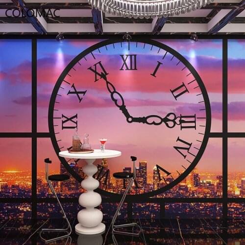 Colomac Custom 3d Clock Night View Wallpaper Clothing Store Background Wall Milk Tea Shop Mural Wall Decoration Drop Shopping
