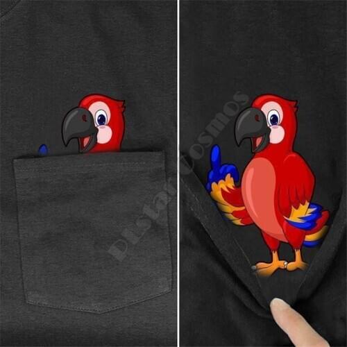 PLstar Cosmos Pocket t shirt Summer Funny Parrot printed t-shirt men for women shirts tops funny cotton black tees