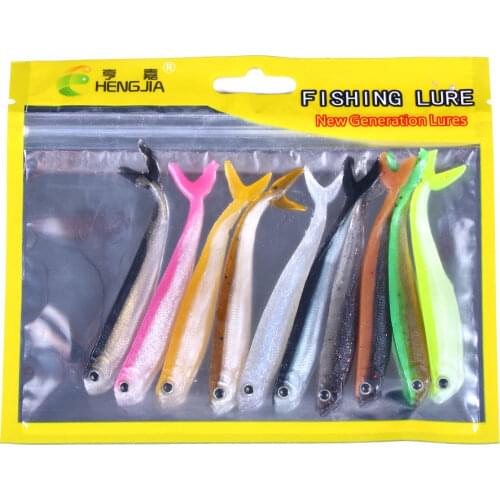 HENGJIA 10pcs/Lot Silicone Soft Lures Fishing Bait 8.5CM/2.6G Sea Fishing Bass Pike Swimbait Wobblers Artificial Tackle