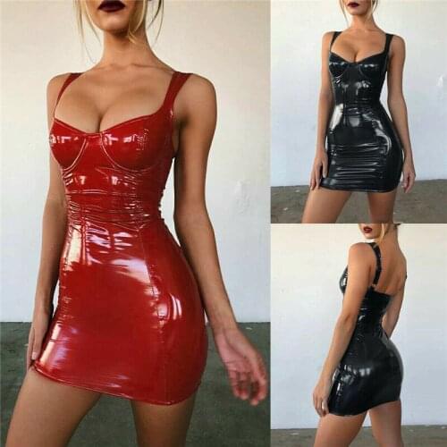 HIRIGIN Fashion Women Leather Slim Bodycon Stretch Sleeveless Pencil Dress Lady Club Party Mini Dresses USA
