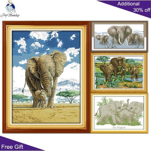 Joy Sunday Elephant Home Decor D158D198(1)D198(2)D481 Holy Elephants Mom And Sons Deep Love Foraging Elephant Cross Stitch Kits