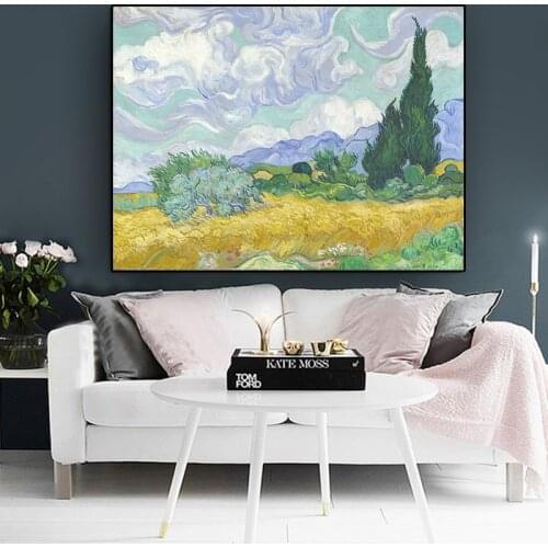 Wheat Field with Cypress Impression Van Gogh Oil Painting Reproduction on Canvas Oil Painting Wall Art