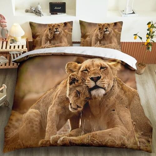 Queen King Single Pillowcase Soft Duvet Cover Custom Jungle Wild Animals Bedding Set 3D Print Lion Bed Set Bedroom Home Decor