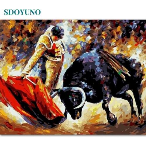 SDOYUNO 60x75cm Paint By Numbers Bullfight DIY Oil Painting By Numbers On Canvas Figure Frameless Digital Hand Painting Home Dec
