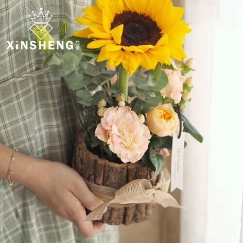 Creative Bark Bucket Christmas Dried Flower Packaging Material Floral Flower Pot Gift Flower Box nordic style home decor home