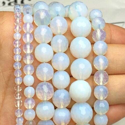 AAA Natural Faceted White Opal Stone Round Loose Spacer Beads For Jewelry Making 4/6/8/10MM DIY Bracelets Accessories Wholesale